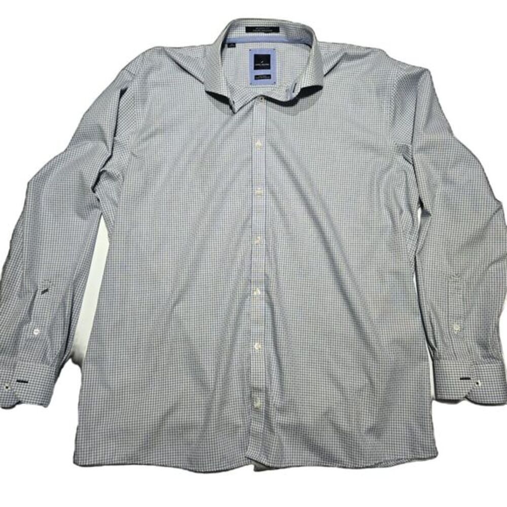 Daniel Hechter Modern Fit Blue White Checkered Dress Shirt Non Iron Cotton‎